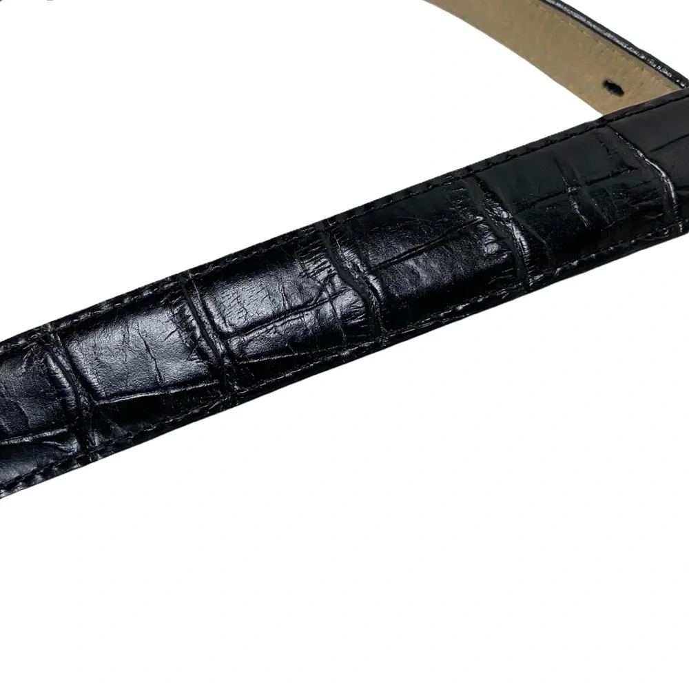 Brighton Black Leather Embossed Belt Silver Buckle‎